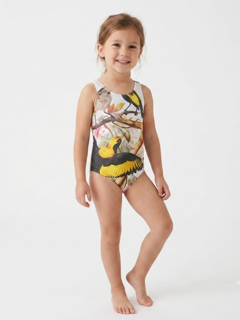 Girls Yellow Bird-Print One-Piece Swimsuit